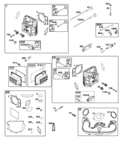 Cylinder Head Group Diagram and Parts List for 44U777-0011-G1 400000 - 699999 Briggs and Stratton Engine